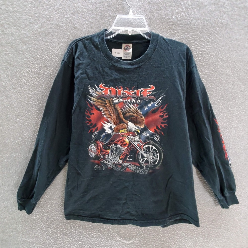VINTAGE Dixie Pride Men T-Shirt Large Black Eagle Motorcycle Freedom To Ride Tee